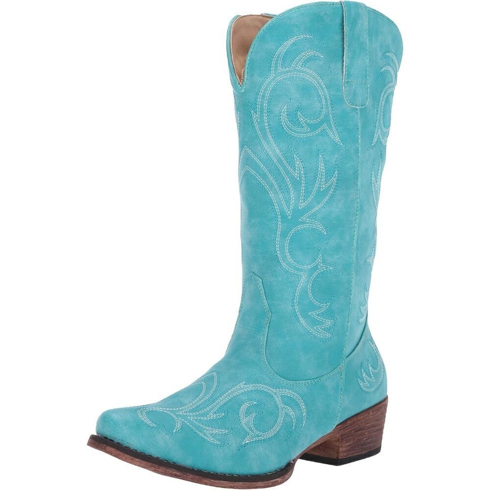 ✨ ROPER Casual Boots Women Blue Riley Round Toe Mid Calf Low Heel 1-2
